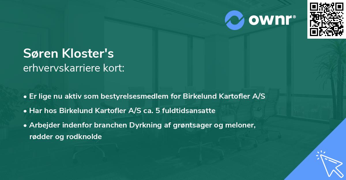 Søren Kloster's erhvervskarriere kort