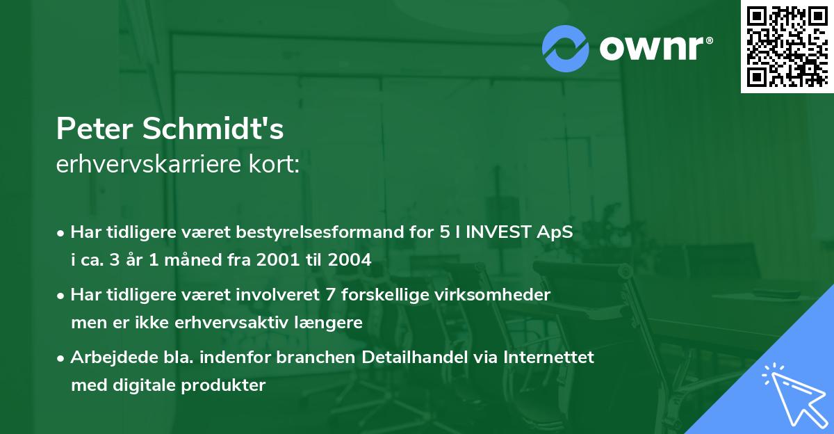 Peter Schmidt's erhvervskarriere kort