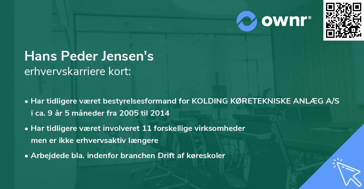 Hans Peder Jensen's erhvervskarriere kort