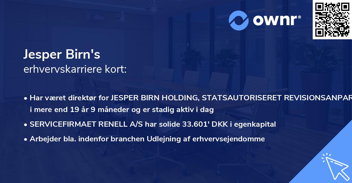 Jesper Birn's erhvervskarriere kort