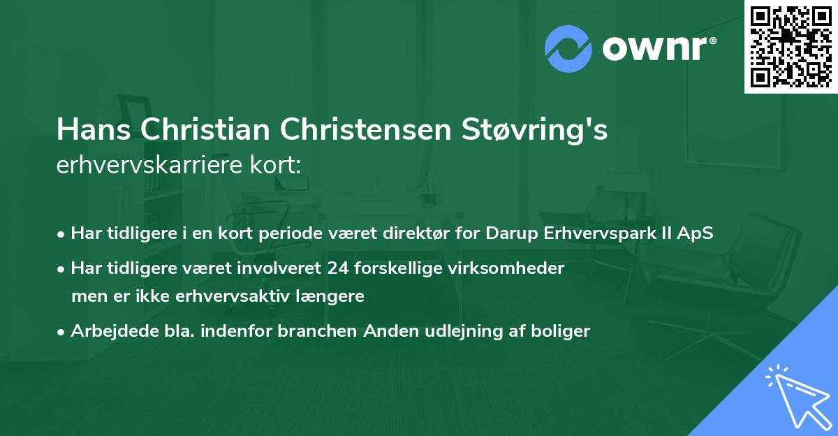 Hans Christian Christensen Støvring's erhvervskarriere kort