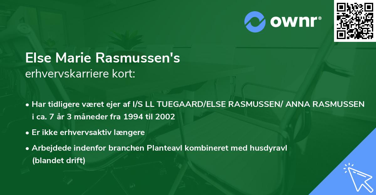 Else Marie Rasmussen's erhvervskarriere kort