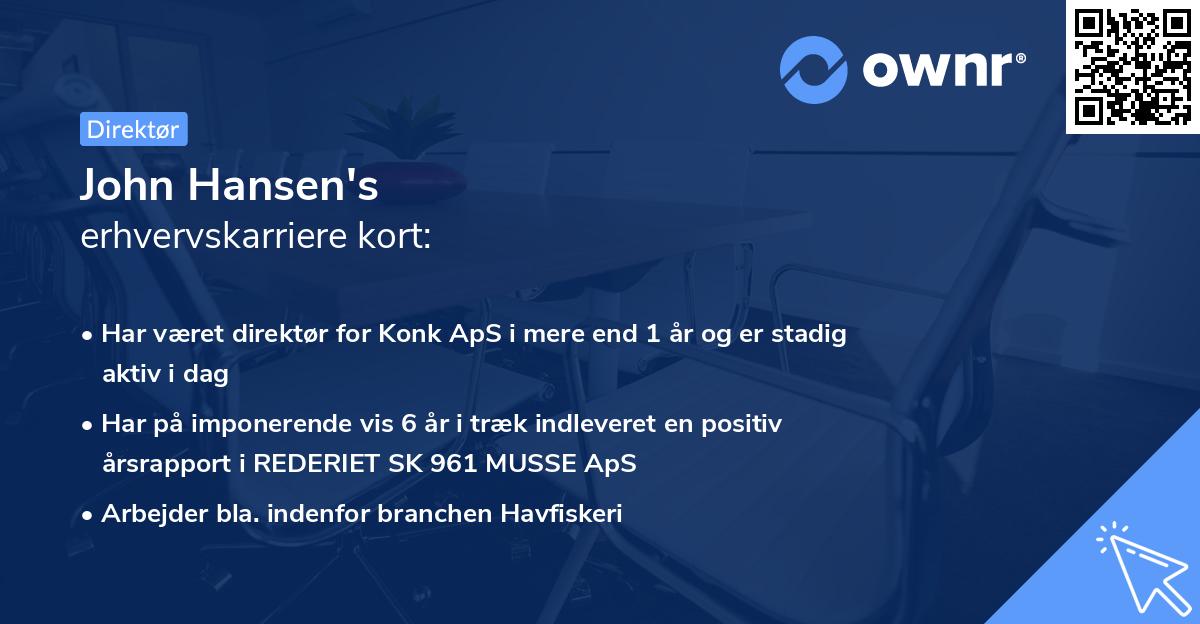 John Hansen's erhvervskarriere kort