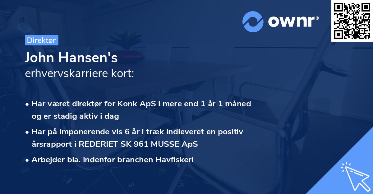 John Hansen's erhvervskarriere kort