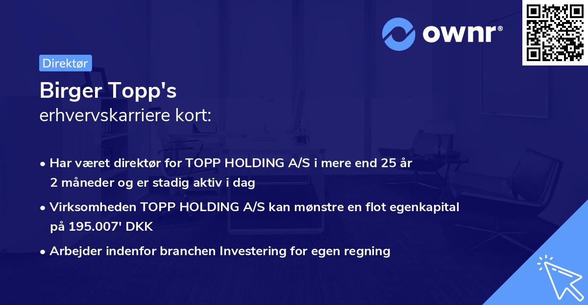 Birger Topp's erhvervskarriere kort