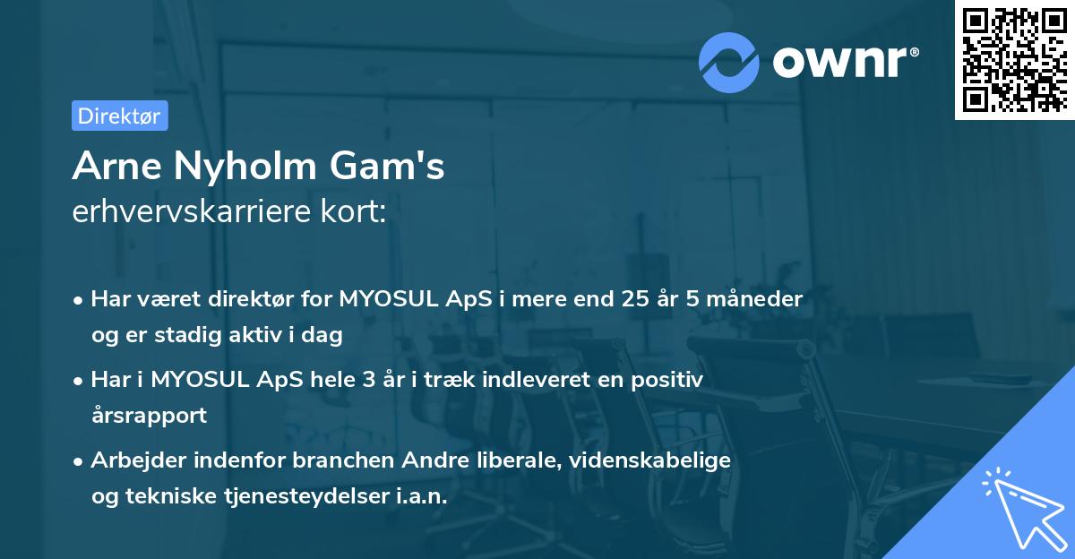 Arne Nyholm Gam's erhvervskarriere kort