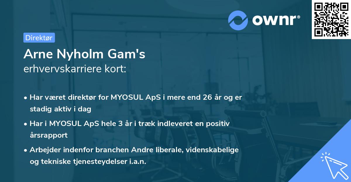 Arne Nyholm Gam's erhvervskarriere kort