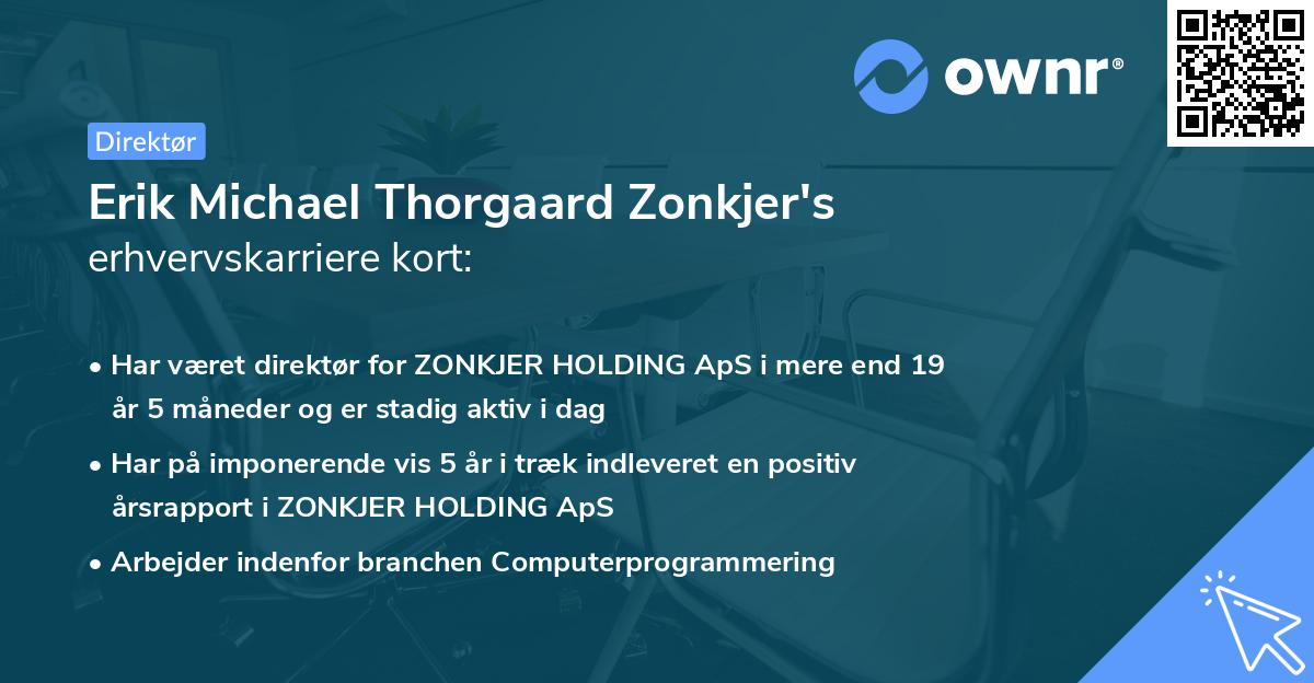 Erik Michael Thorgaard Zonkjer's erhvervskarriere kort