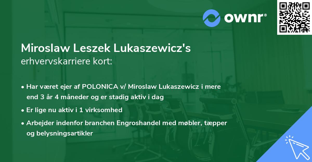 Miroslaw Leszek Lukaszewicz's erhvervskarriere kort