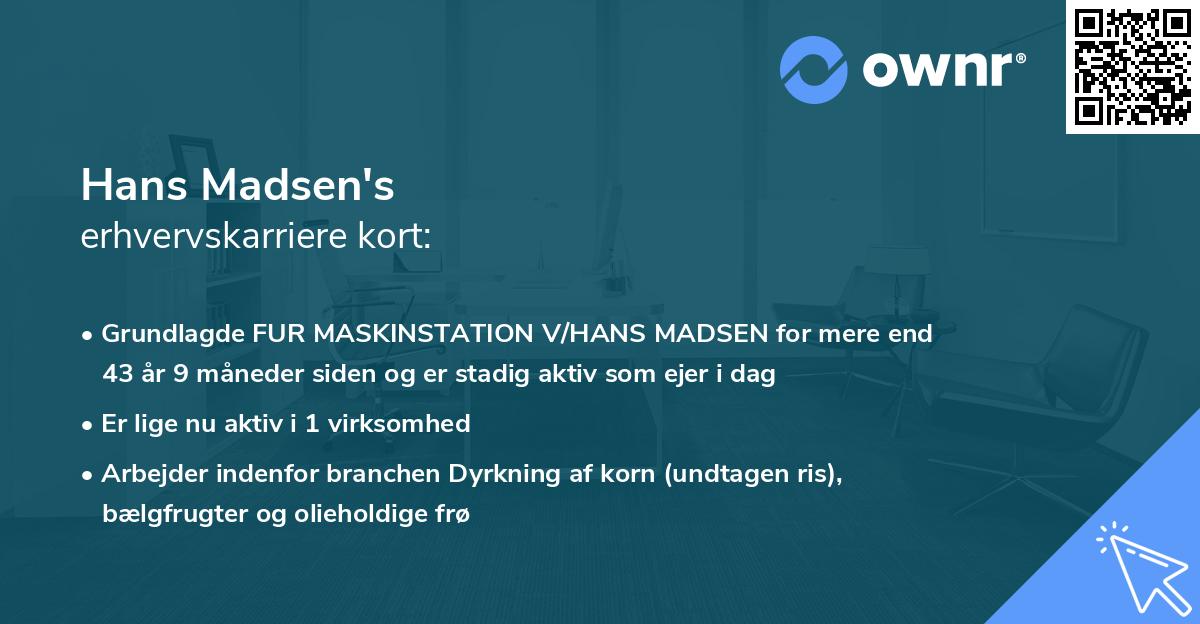 Hans Madsen's erhvervskarriere kort