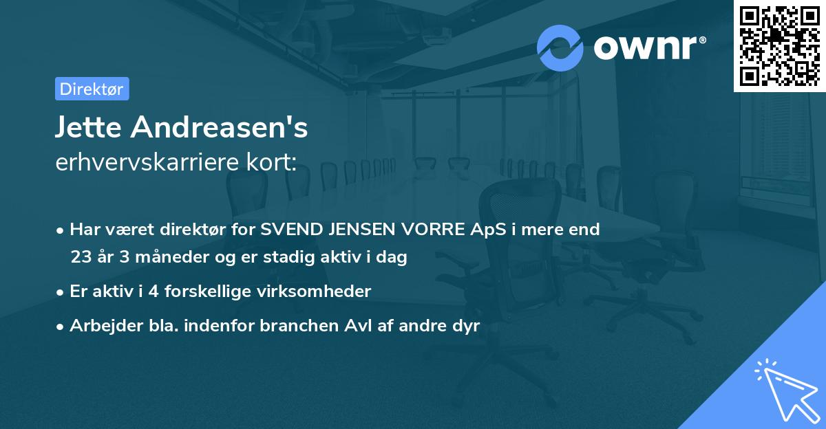 Jette Andreasen's erhvervskarriere kort