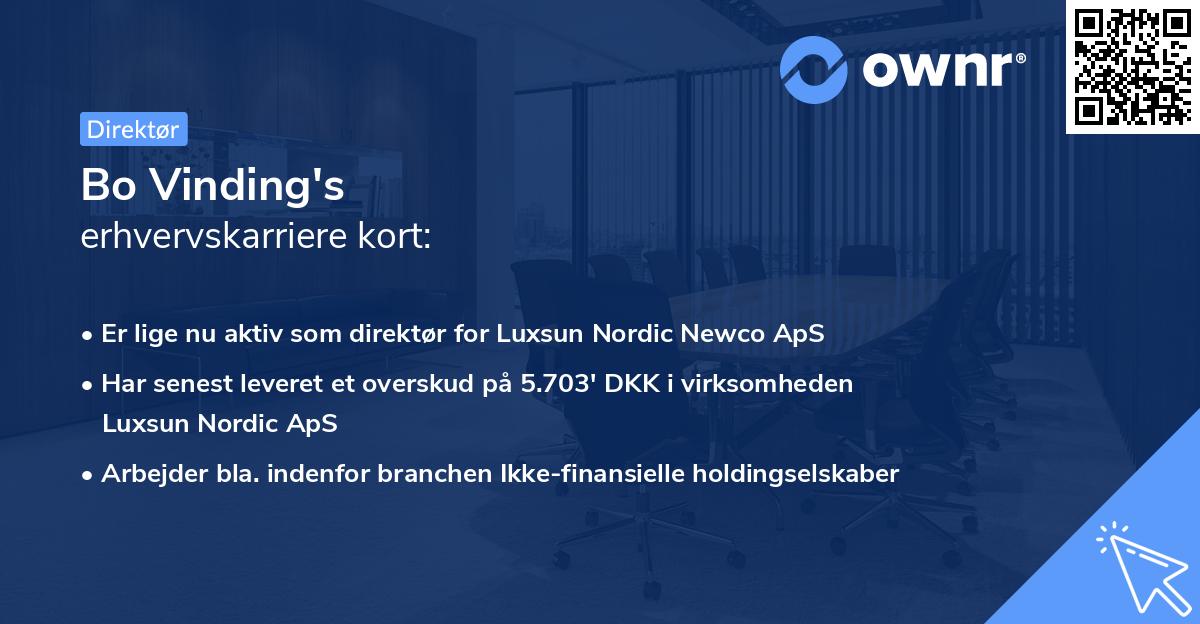 Bo Vinding's erhvervskarriere kort