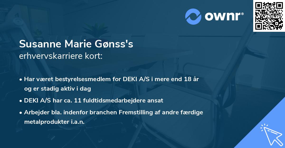Susanne Marie Gønss's erhvervskarriere kort