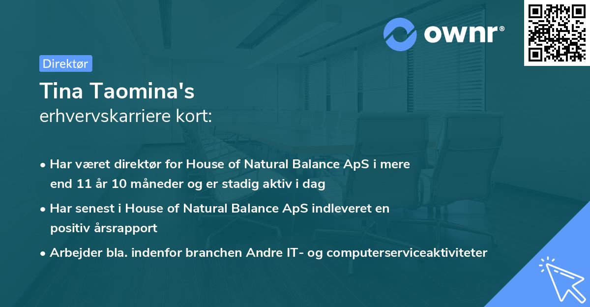 Tina Taomina's erhvervskarriere kort