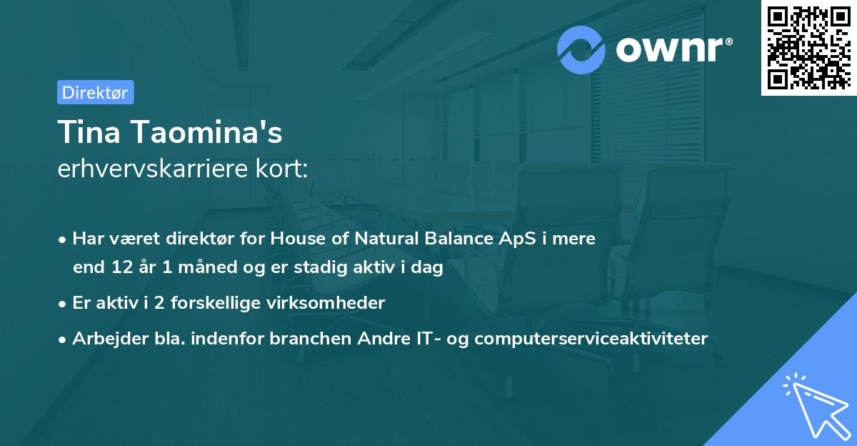 Tina Taomina's erhvervskarriere kort