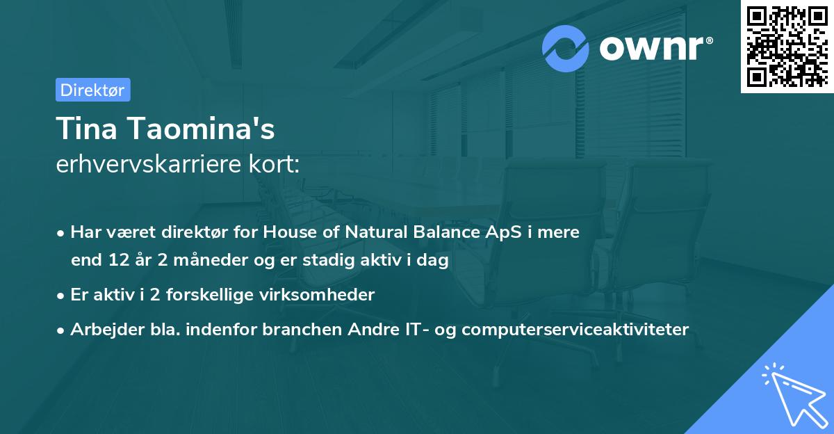 Tina Taomina's erhvervskarriere kort