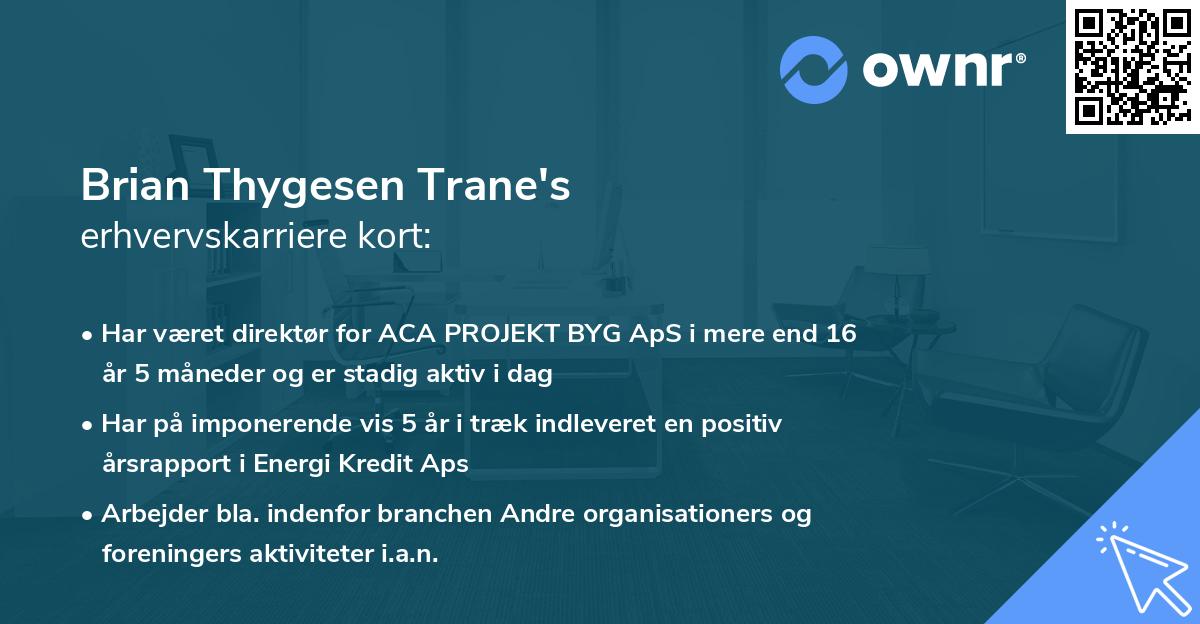 Brian Thygesen Trane's erhvervskarriere kort