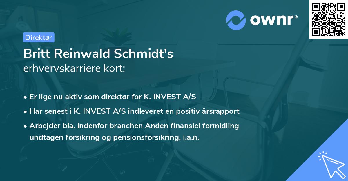 Britt Reinwald Schmidt's erhvervskarriere kort