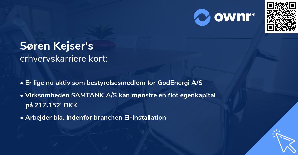 Søren Kejser's erhvervskarriere kort