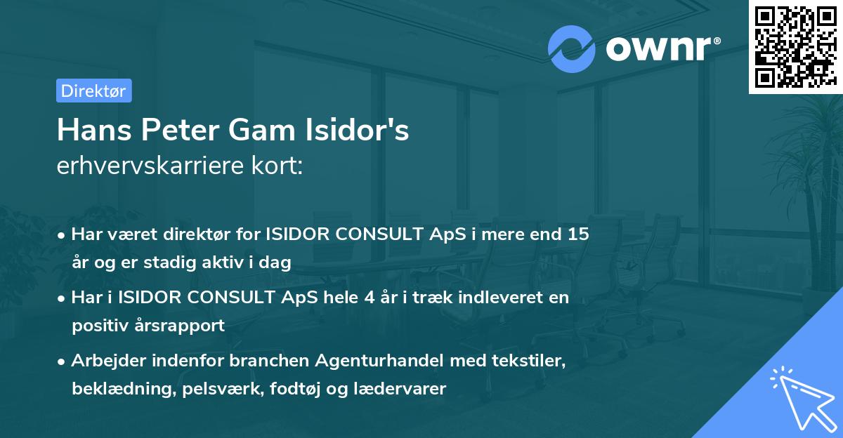Hans Peter Gam Isidor's erhvervskarriere kort