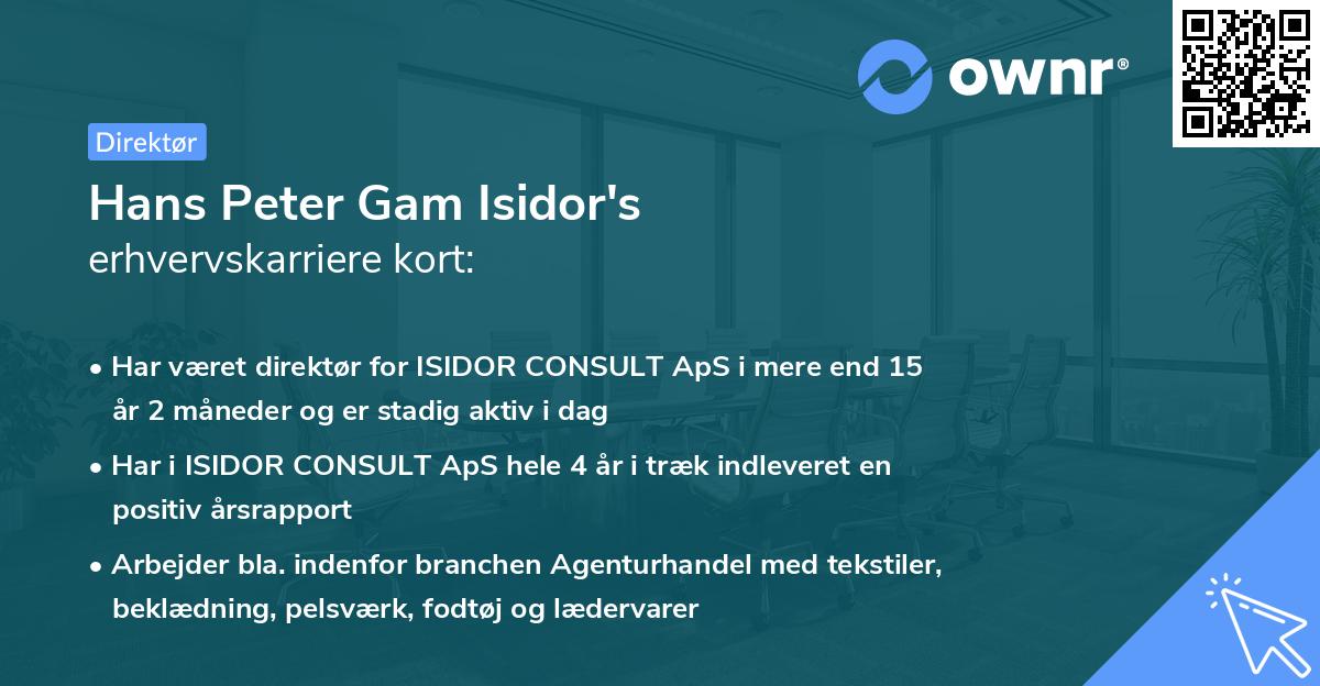 Hans Peter Gam Isidor's erhvervskarriere kort