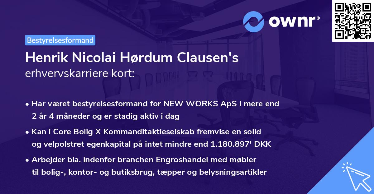 Henrik Nicolai Hørdum Clausen's erhvervskarriere kort