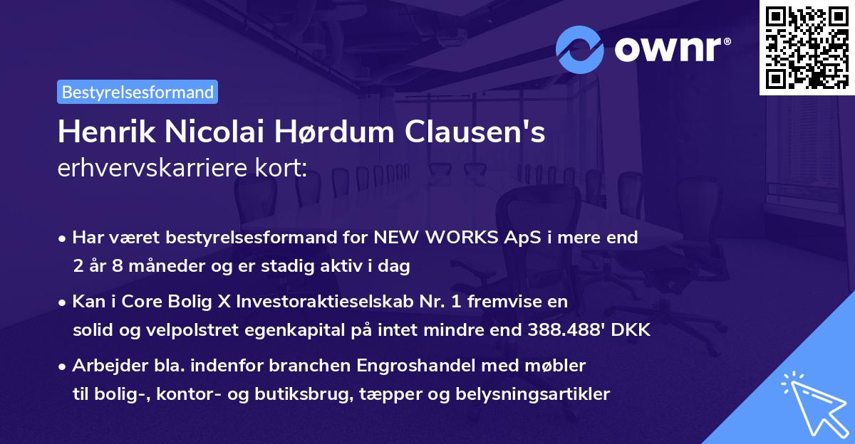 Henrik Nicolai Hørdum Clausen's erhvervskarriere kort
