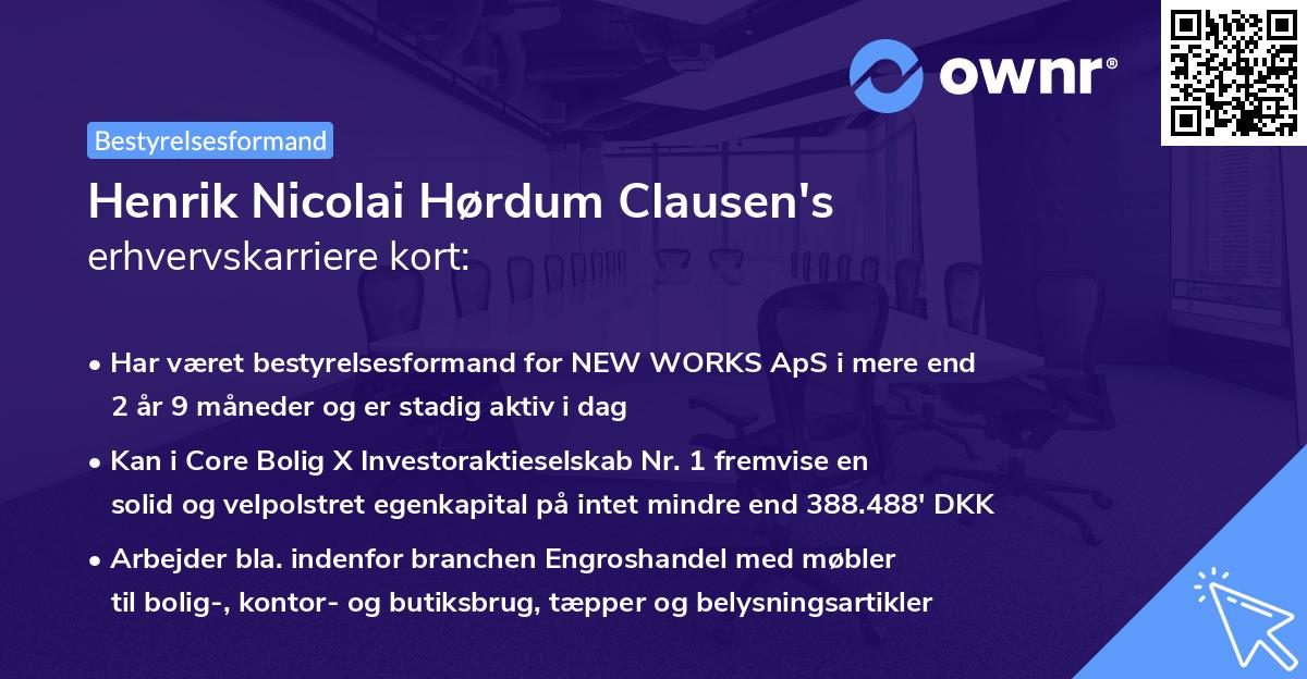 Henrik Nicolai Hørdum Clausen's erhvervskarriere kort