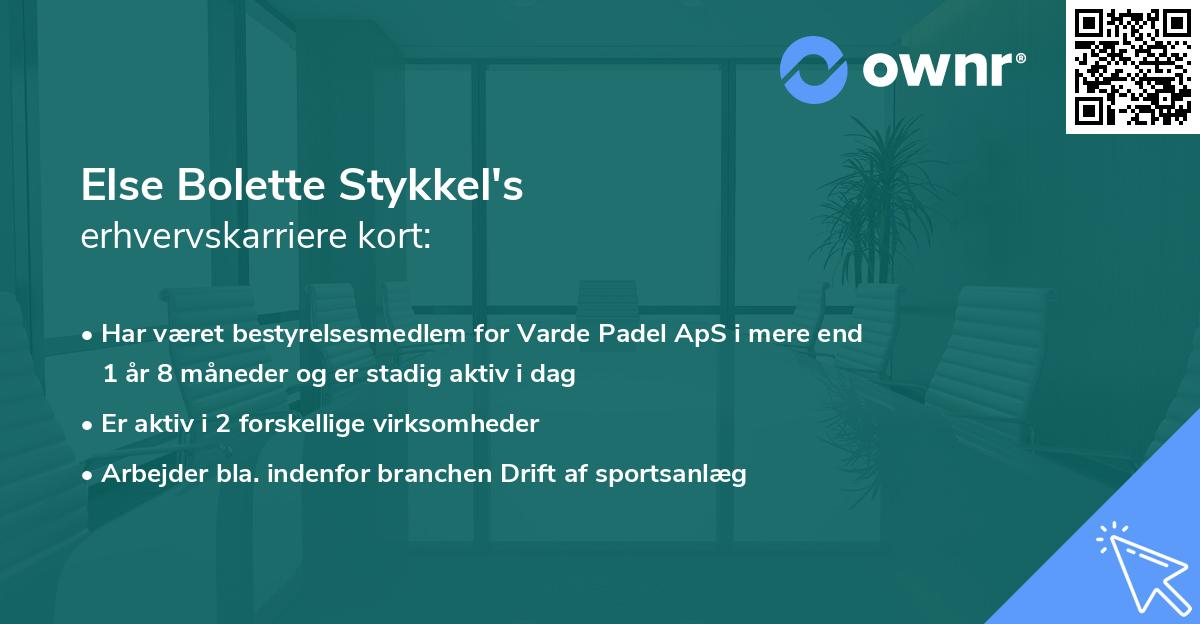 Else Bolette Stykkel's erhvervskarriere kort