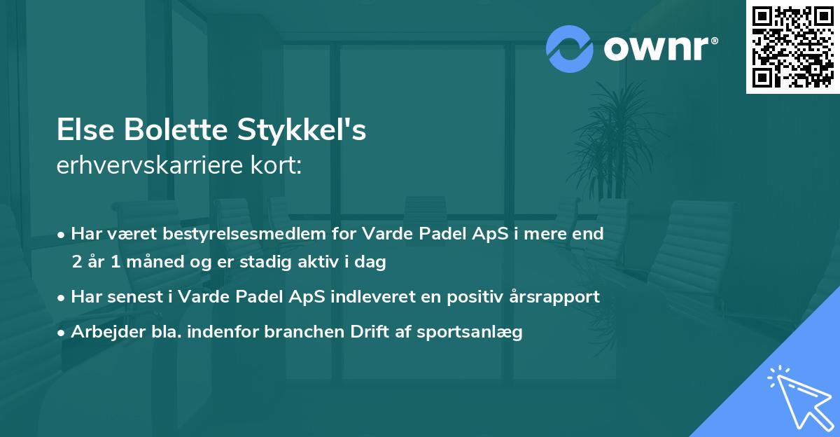Else Bolette Stykkel's erhvervskarriere kort