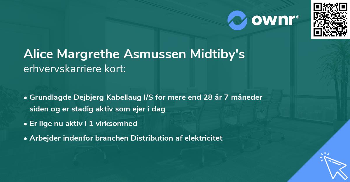 Alice Margrethe Asmussen Midtiby's erhvervskarriere kort
