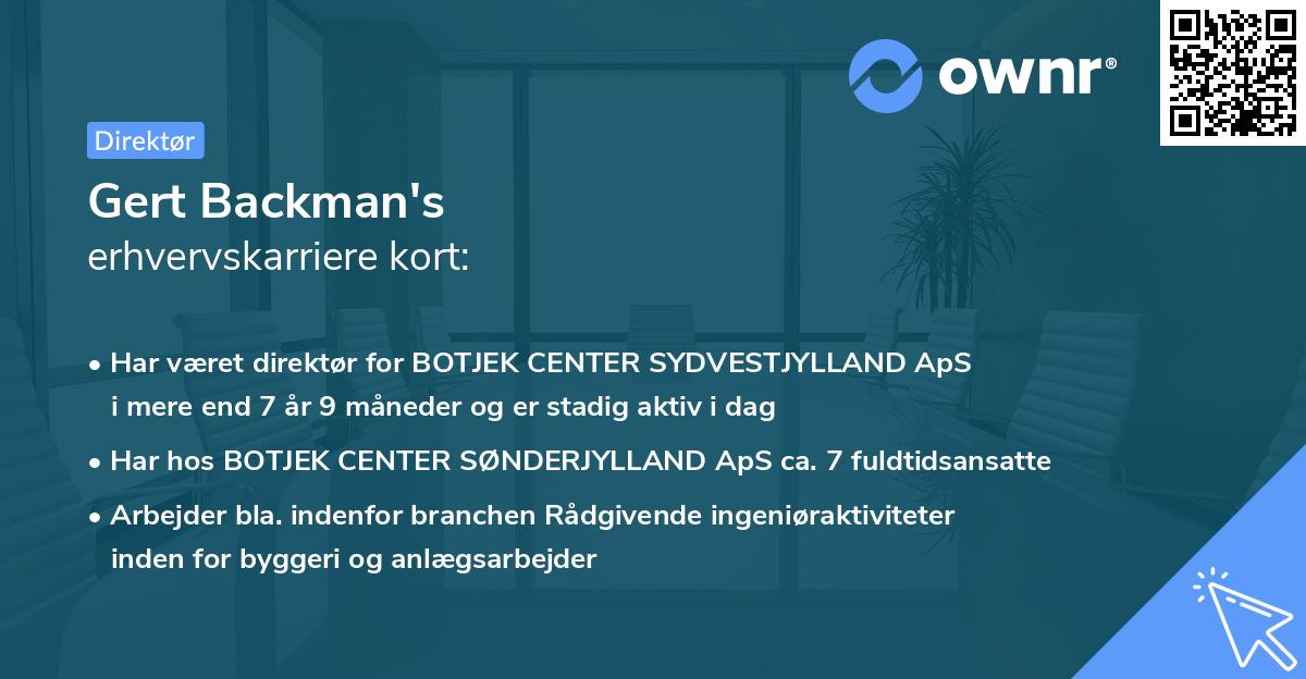 Gert Backman's erhvervskarriere kort