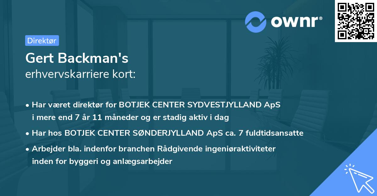 Gert Backman's erhvervskarriere kort
