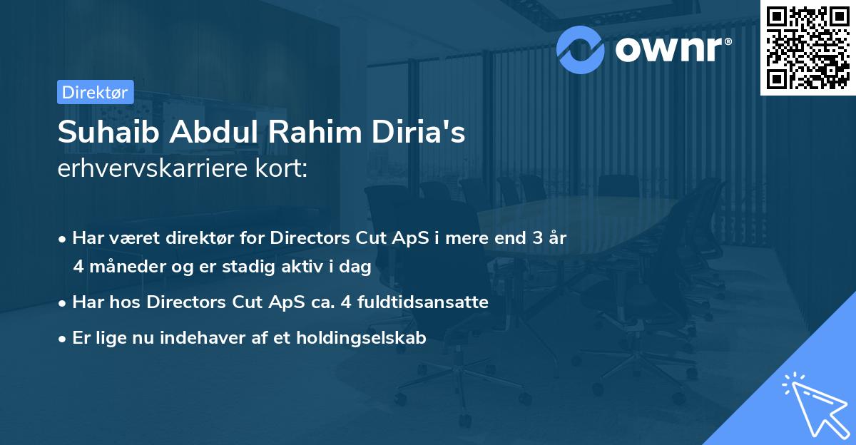 Suhaib Abdul Rahim Diria's erhvervskarriere kort