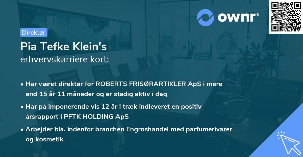 Pia Tefke Klein's erhvervskarriere kort