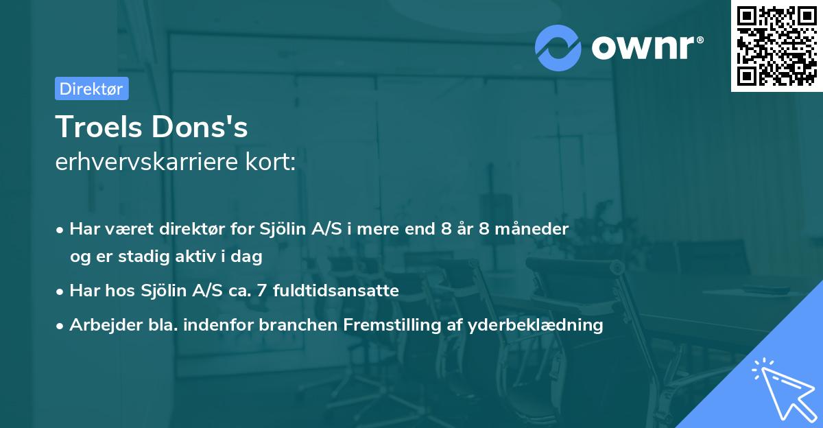 Troels Dons's erhvervskarriere kort