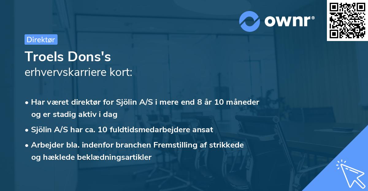 Troels Dons's erhvervskarriere kort