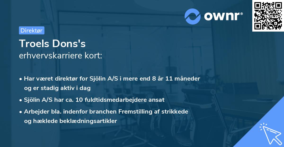 Troels Dons's erhvervskarriere kort