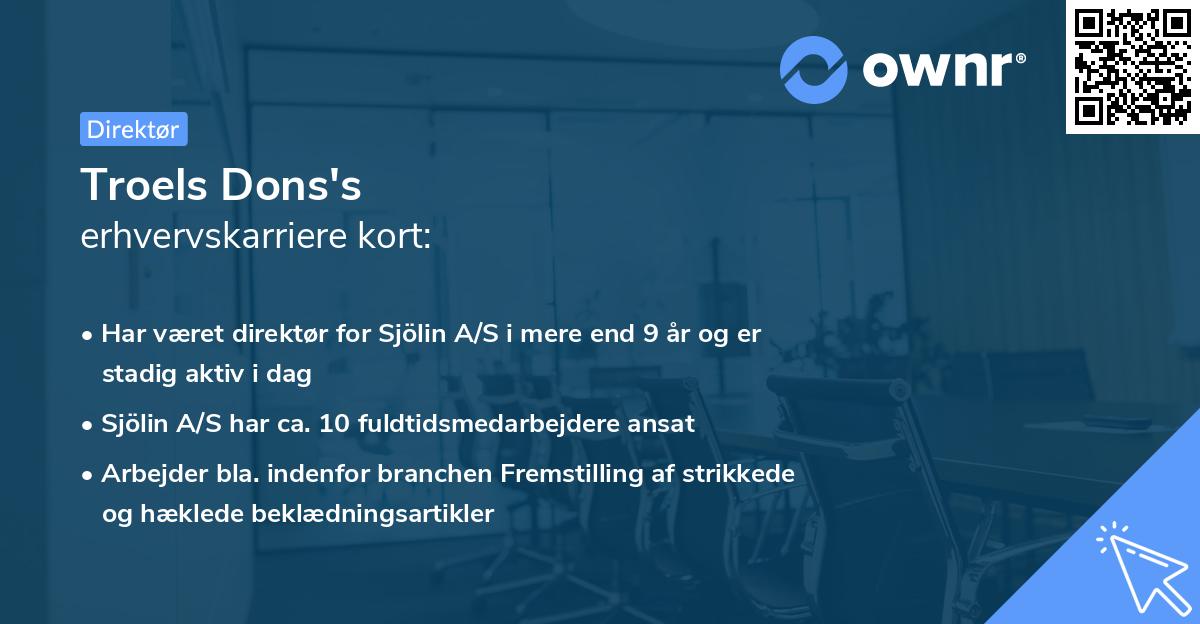 Troels Dons's erhvervskarriere kort