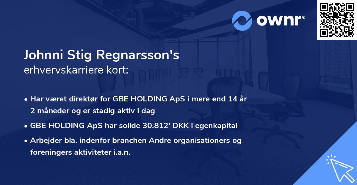 Johnni Stig Regnarsson's erhvervskarriere kort