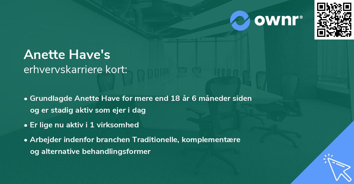 Anette Have's erhvervskarriere kort