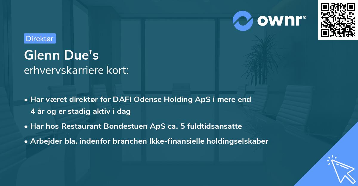 Glenn Due's erhvervskarriere kort
