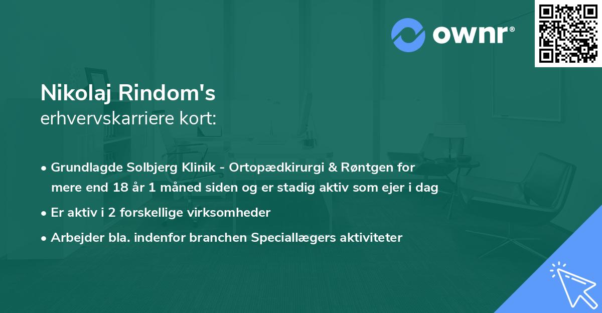 Nikolaj Rindom's erhvervskarriere kort