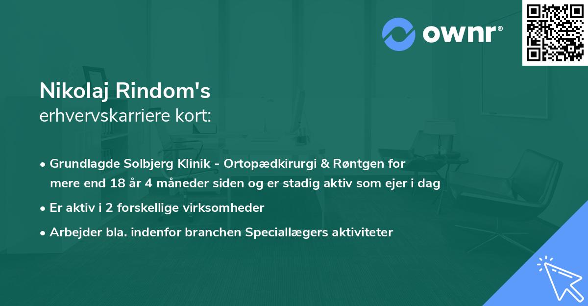Nikolaj Rindom's erhvervskarriere kort