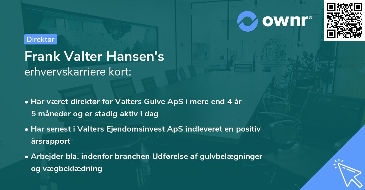 Frank Valter Hansen's erhvervskarriere kort