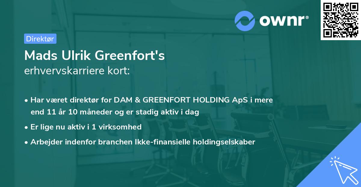 Mads Ulrik Greenfort's erhvervskarriere kort