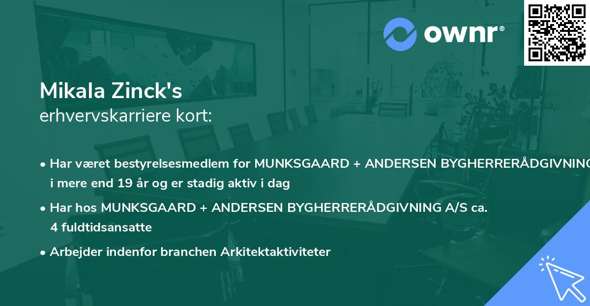 Mikala Zinck's erhvervskarriere kort