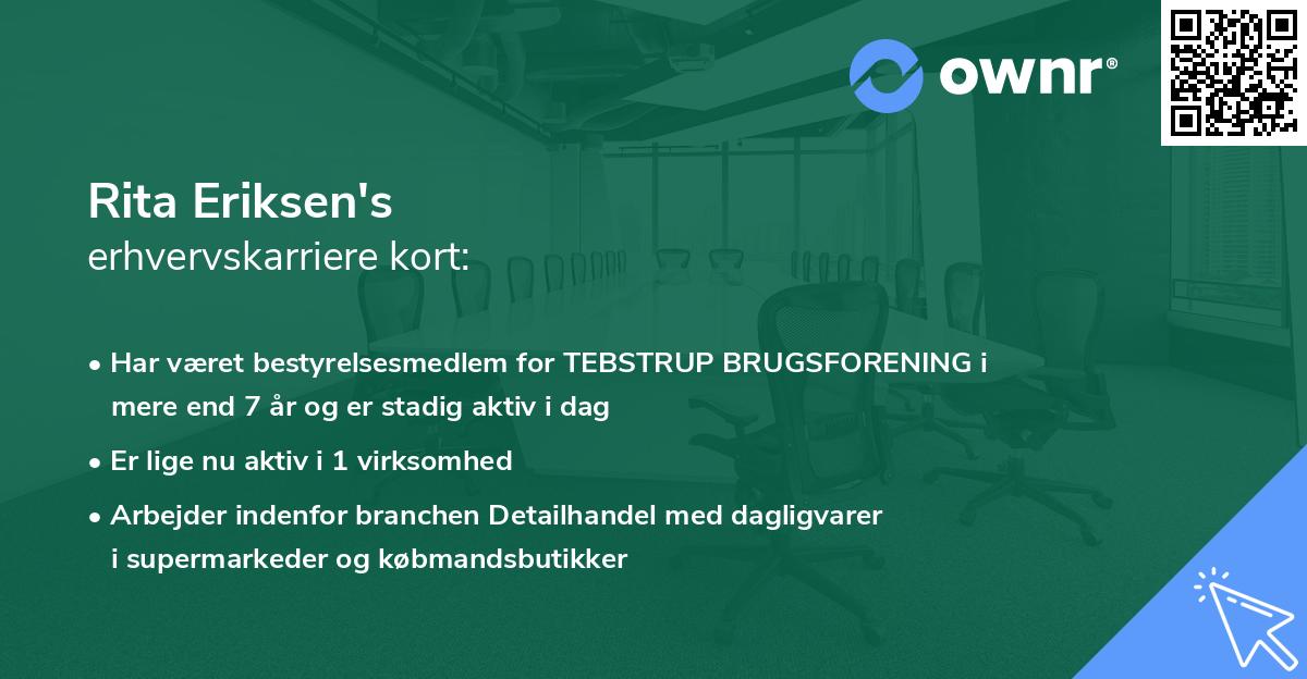 Rita Eriksen's erhvervskarriere kort