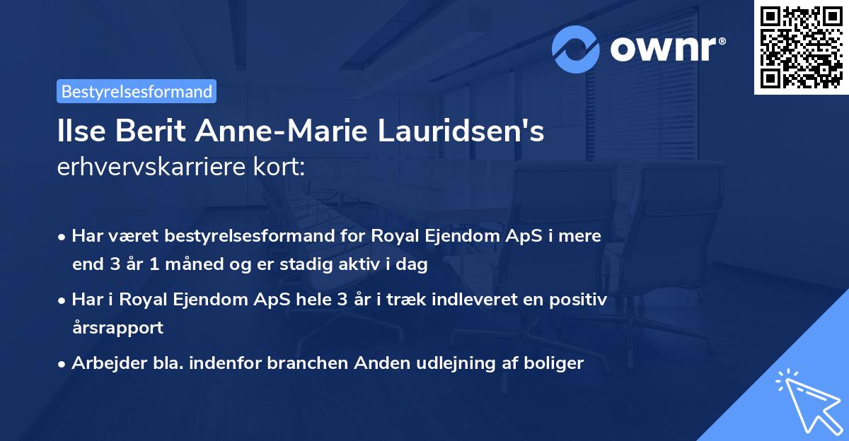 Ilse Berit Anne-Marie Lauridsen's erhvervskarriere kort