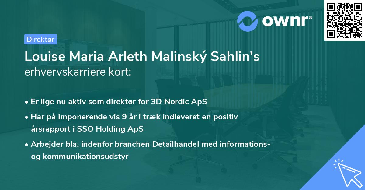 Louise Maria Arleth Malinský Sahlin's erhvervskarriere kort